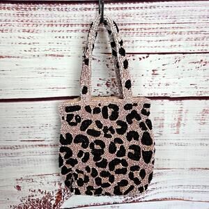 Moyna Beaded Demi Cheetah Handbag Clutch Pink Black Glam Holiday Party Coquette